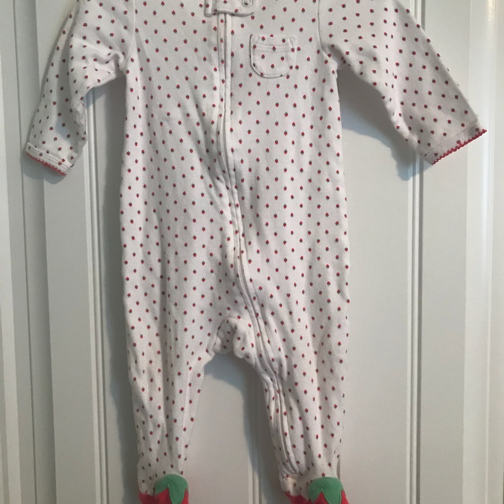 White Strawberry Footie Pajamas